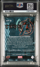 2012 Avengers Assemble Trio Memorabilia Thor Loki Jane Foster Wardrobe Patches Mint Triple Combo Relic #AT-3 PSA 9